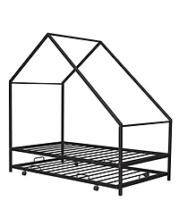 Streamdale Metal House Bed With Trundle, Twin Size House Bed