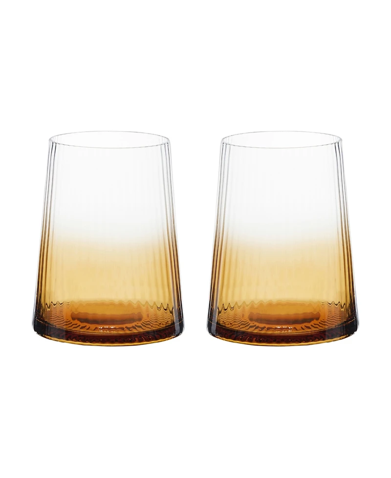 Anton Studio Designs Empire Double Old Fashioned Tumblers Amber, Set of 2