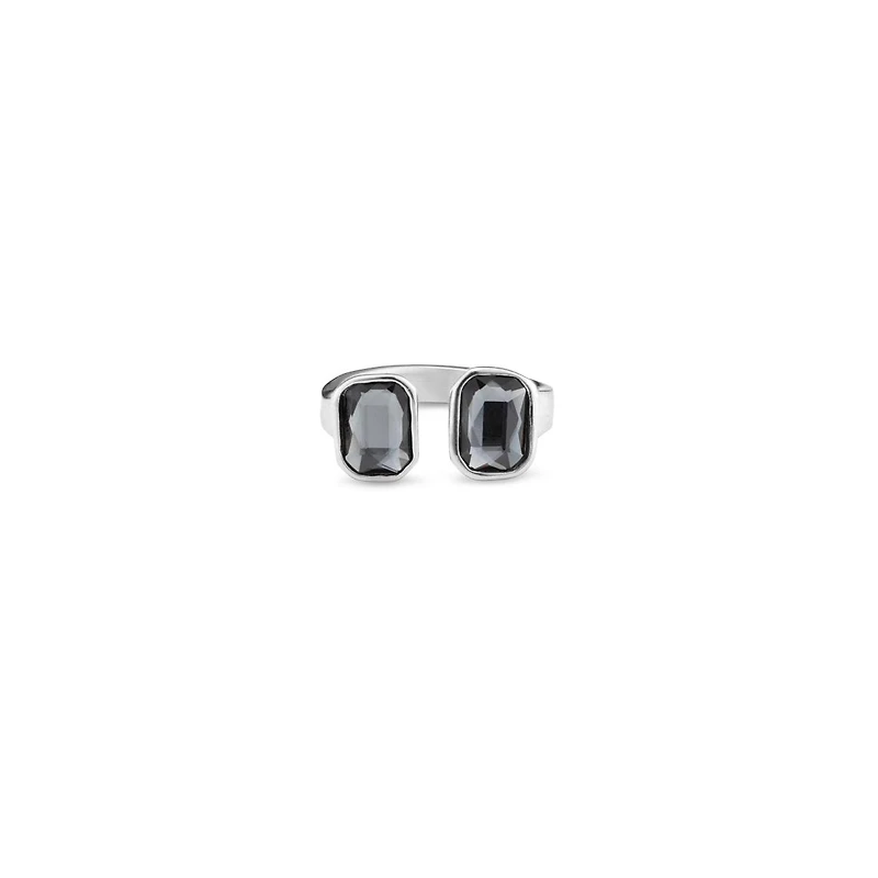 UNOde50 Two Medium Boxes Faceted Crystals Metal Alloy Ring