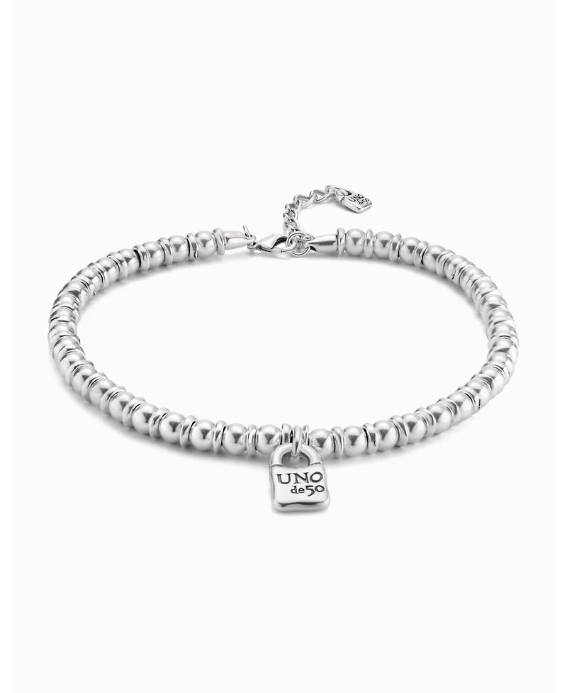 UNOde50 Sterling Silver Metal Alloy Ball Trimmings Necklace with Padlock Charm