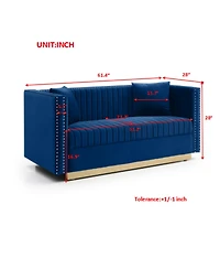 Streamdale Blue Velvet Vertical Tufted Sofa Loveseat
