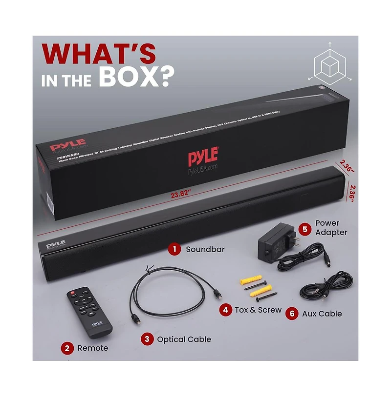 Pyle Wave Base Wireless Bluetooth Streaming Tabletop Soundbar, Digital Speaker System with Remote Control and Hdmi (Arc)