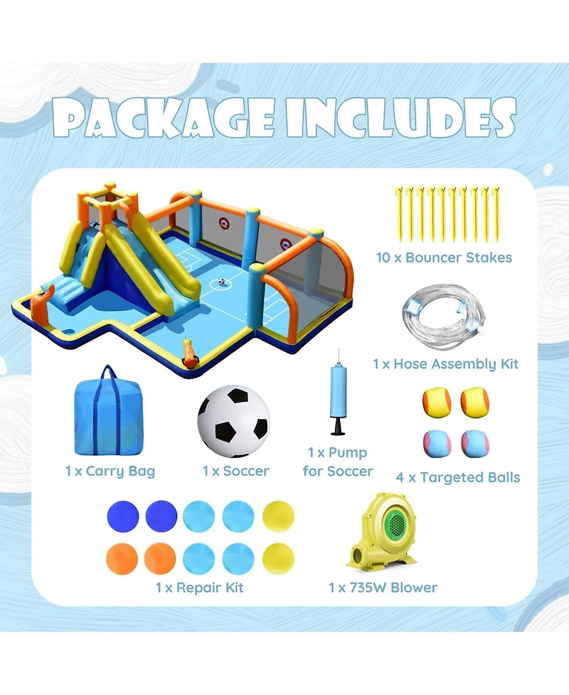 Gouun Giant Soccer-Themed Inflatable Water Slide with 735W Blower