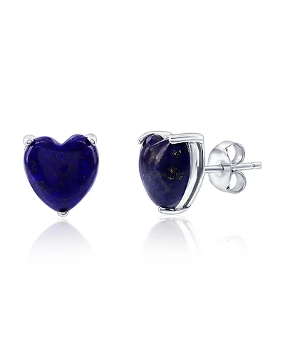 Caribbean Treasures Sterling Silver, 3-Prong Heart Stud Earrings (Available Larimar, Lapis, Malachite or Kyanite)