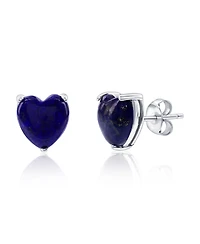 Caribbean Treasures Sterling Silver, 3-Prong Heart Stud Earrings (Available Larimar, Lapis, Malachite or Kyanite)