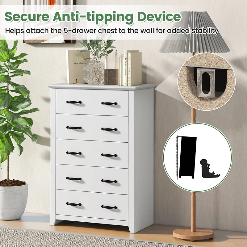 5 Drawer Chest Storage Dresser Tall Cabinet Organizer Bedroom Hallway