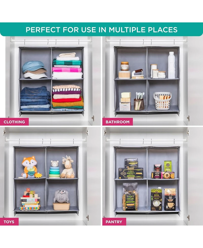 Florida Brands Hanging Closet Organizer with 4 Shelves and Black Metal Rod