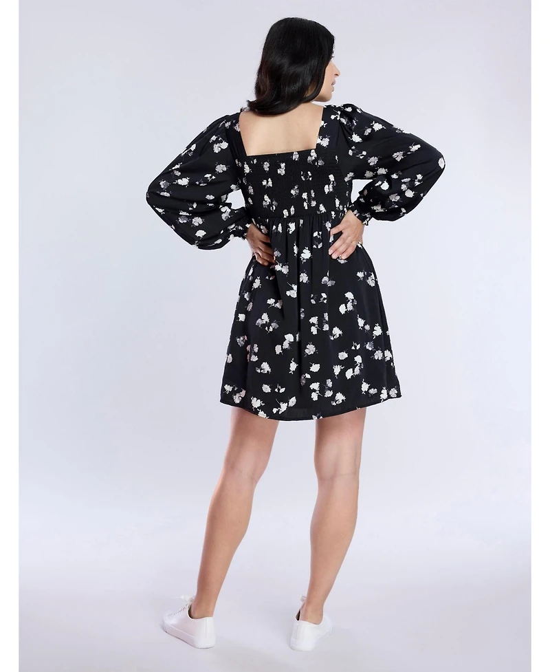 Motherhood Maternity Smocked Babydoll Long Sleeve Mini Dress