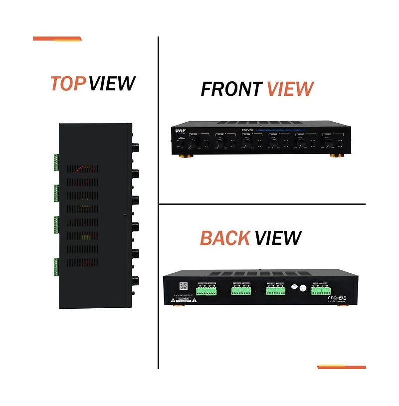 Pyle 6-Channel High Power Stereo Speaker Selector, Multi-Channel Amplifier with Volume Control