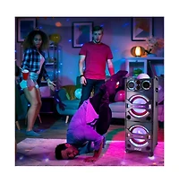 Pyle Bluetooth Pa Loudspeaker Karaoke Entertainment System, Active Powered Speaker with Flashing Dj Party Lights