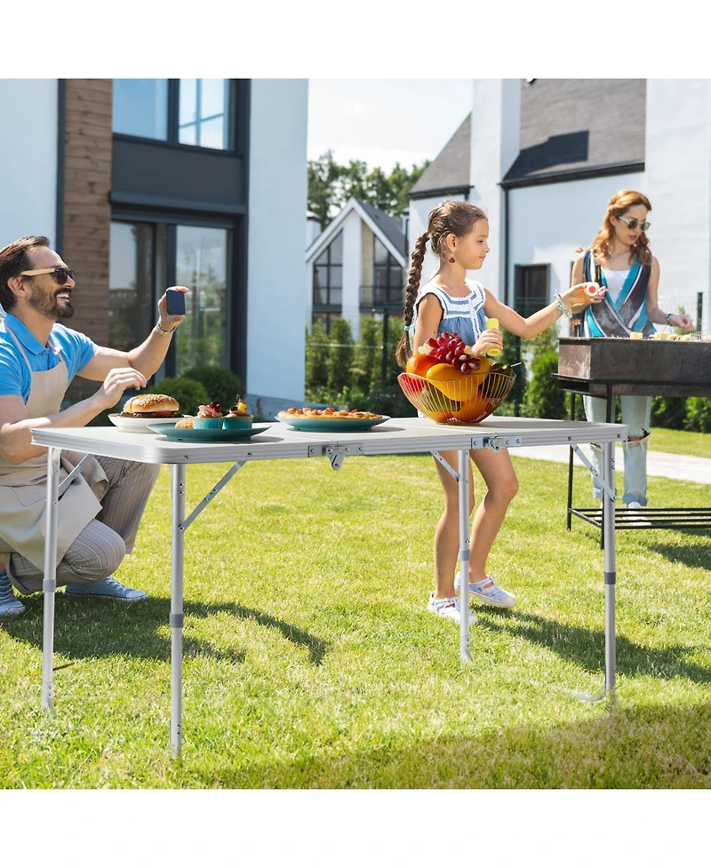 Slickblue 4FT Adjustable Height Camping Folding Table - Portable Picnic Table for Outdoor Adventures