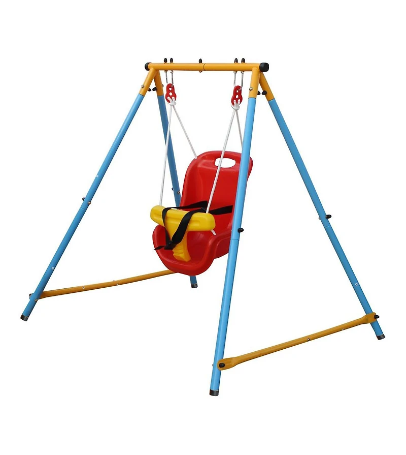 Slickblue Baby Toddler Indoor/Outdoor Metal Swing Set with Safety Belt for Backyard