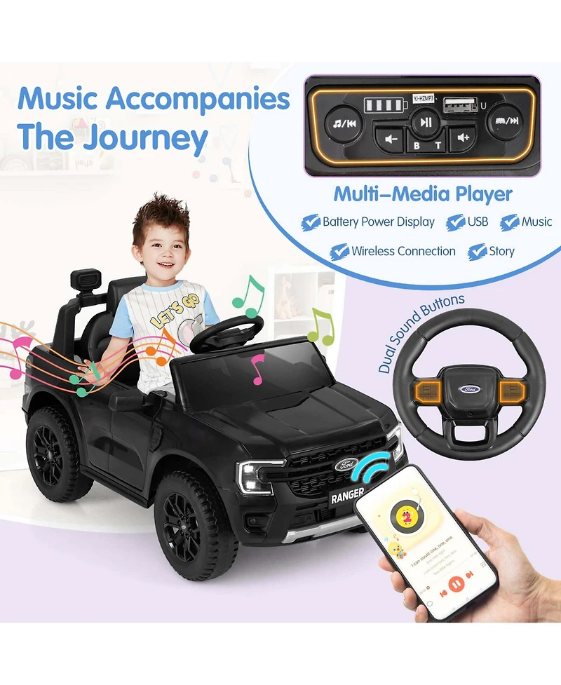 Costway 12V Licensed Ford Ranger Kids Ride on Car with Remote Control Storage Basket