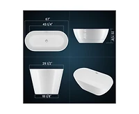 gaomon Luxurious 67-Inch Deep Soaking Acrylic Freestanding Bathtub with Sloped Lumbar Support, Glossy White Finish, Chrome Drain, cUPC Certified, Stai