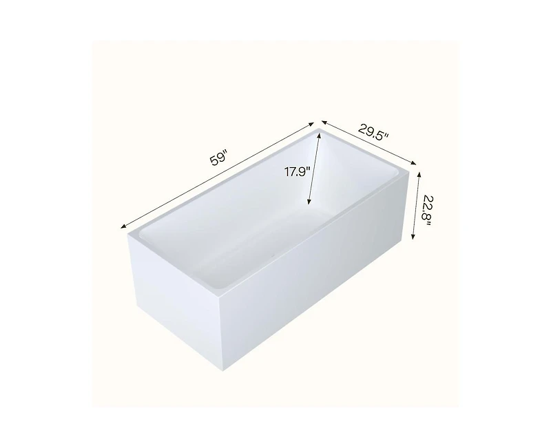 gaomon 59" Acrylic Freestanding Bathtub,Contemporary Rectangular Shape Soaking Tub With Chrome Drain and Minimalist Linear Design Overflow, Easy to In