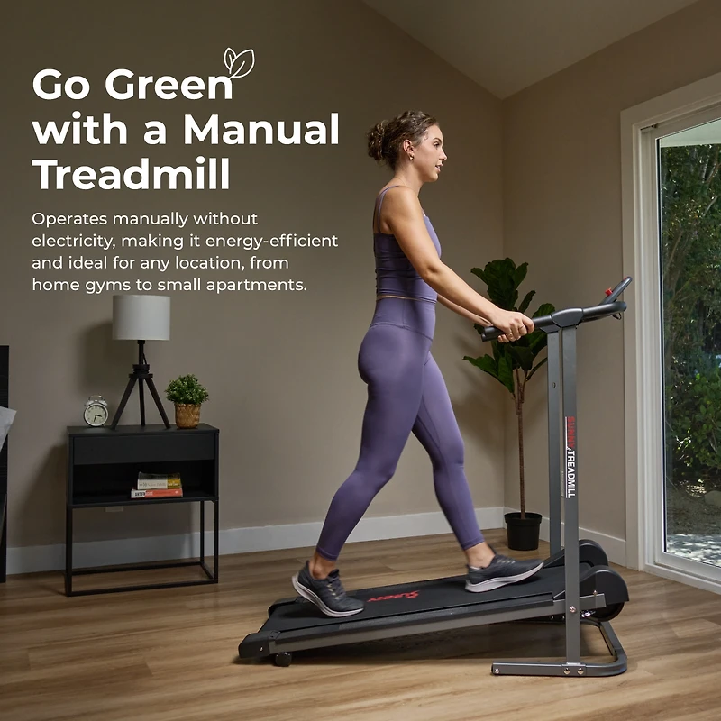Sunny Health & Fitness Smart Manual Walking Treadmill, 300 Lb Weight Capacity, Non-Electric, Compact & Foldable, Digital Monitor, Bluetooth Connection