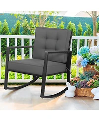Sugift Patio Rattan Rocker Outdoor Glider Rocking Chair Cushion Lawn