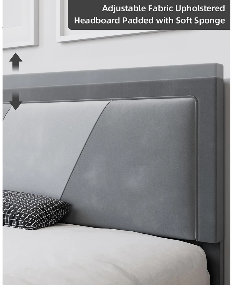 gaomon Upholstered Bed Frame With Adjustable Headboard - Modern Platform Bed Frame With Wood Slats Support - Easy Assembly