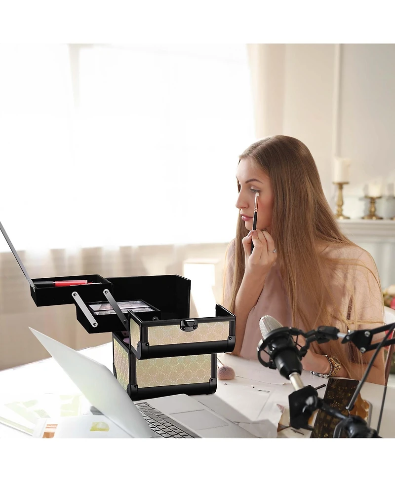 Byootique Makeup Train Case Cosmetic Organizer w/ Mirror Artist Grace ForgetMeNot
