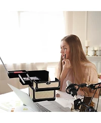 Byootique Makeup Train Case Cosmetic Organizer w/ Mirror Artist Grace ForgetMeNot