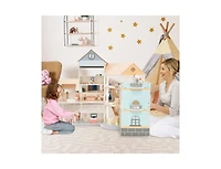 Hongge Wooden Corner Dollhouse Playset with 41 Pieces Accessories for Kids 3+ Years Old