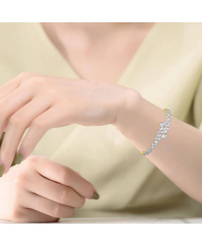 Sterling Silver 14K Gold Plated Cubic Zirconia Bypass Bangle Bracelet