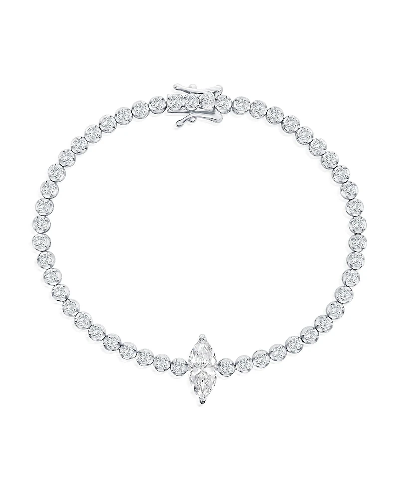Simona Sterling Silver, Marquise & Round Cz Tennis Bracelet