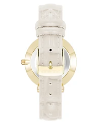 Steve Madden Women's Contemporary White Faux Leather and Gold-Tone Alloy Metal Watch, 35mm