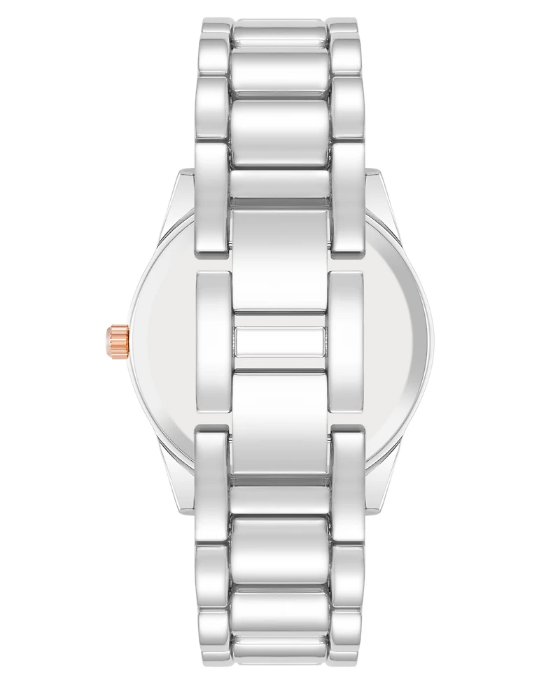 Steve Madden Women's Coin Edge Silver-Tone and Rose Gold-Tone Alloy Metal Bracelet Watch, 36mm