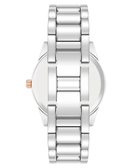 Steve Madden Women's Coin Edge Silver-Tone and Rose Gold-Tone Alloy Metal Bracelet Watch, 36mm