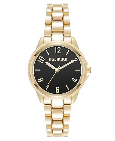 Steve Madden Women's Everyday Black and Gold-Tone Alloy Metal Bracelet Watch, 30mm