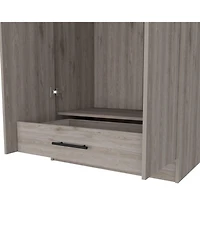 Darwin 180 Armoire, Double Door Cabinets, Metal Rod, Metal Handle, Two Shelves, One Drawer, Light Gray