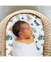 The Peanutshell Green Dino Bassinet Sheets for Newborn Baby Boy & Baby Girl, 4 Pack Set