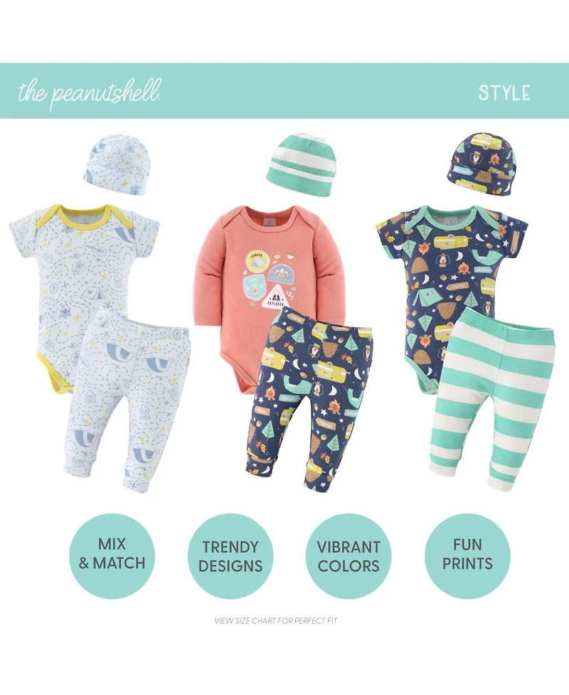 The Peanutshell Baby Boys Layette Gift Set Boys, Happy Camper, 30 Essential Pieces, 0-3 Months