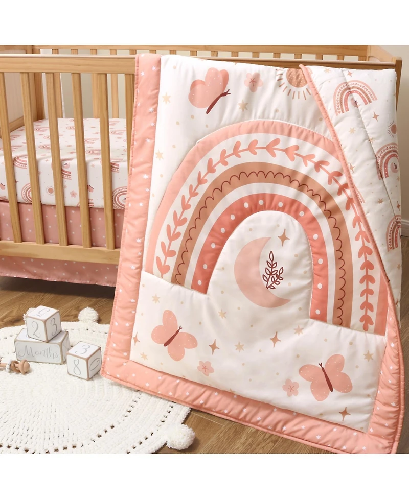 The Peanutshell Crib Bedding Set for Baby Girls, Boho Rainbow, 3 Pieces