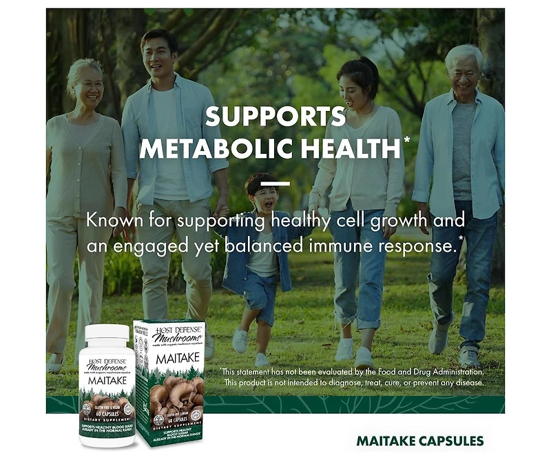 Host Defense Maitake Capsules - Immune & Cellular Health Support Supplement - Dietary Herbal Supplement with Maitake Mushroom & Mushroom Mycelium