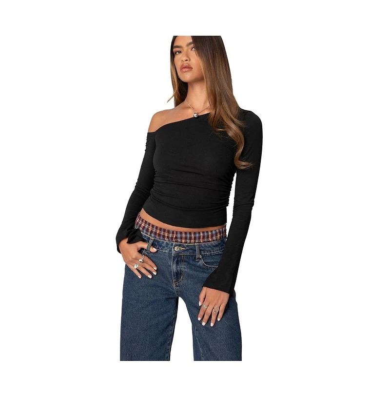 Edikted Womens Stacie Asymmetric Long Sleeve Top