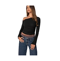 Edikted Womens Stacie Asymmetric Long Sleeve Top