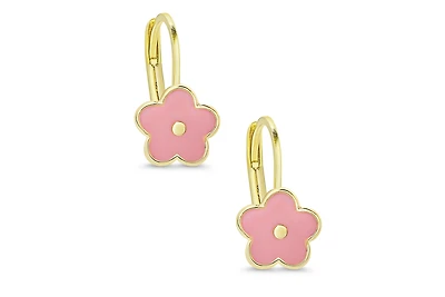 Lily Nily Girls Pink Flower Leverback Earrings
