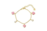 Lily Nily Girls Pink Hearts and Freshwater Pearls Charm Bracelet