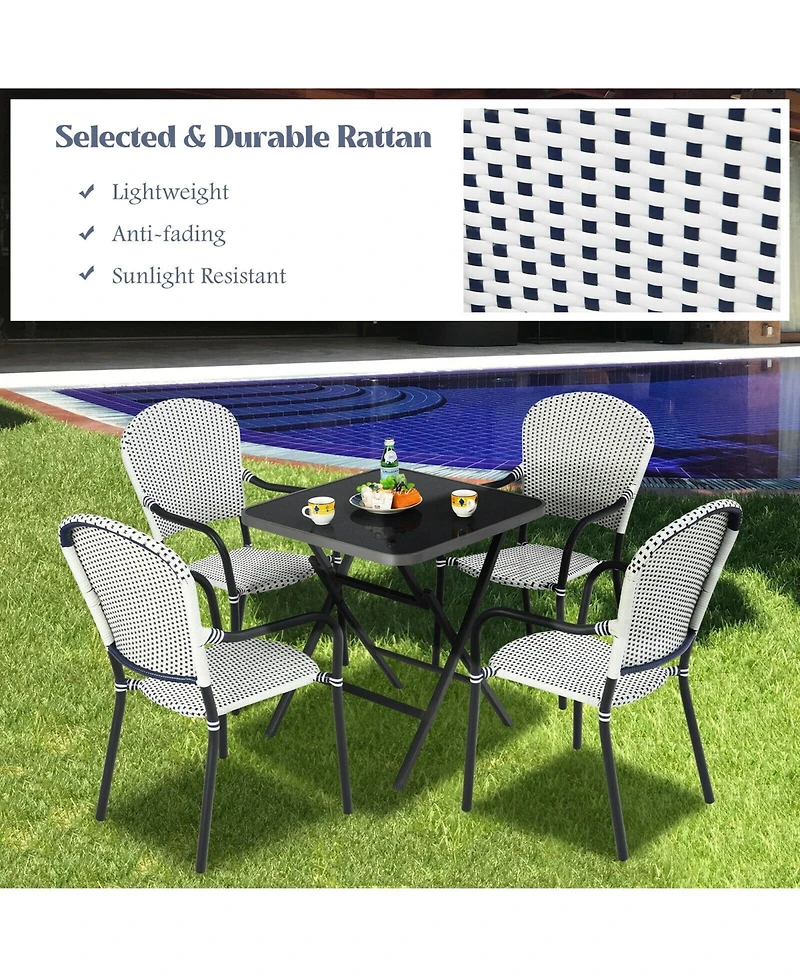 Sugift Set of 4 Patio Rattan Stackable Dining Chair with Armrest for Garden
