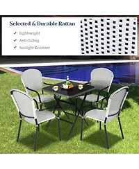 Sugift Set of 4 Patio Rattan Stackable Dining Chair with Armrest for Garden