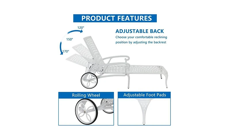 Slickblue Adjustable Cast Aluminum Lying Bed for Courtyards Stylish and Comfortable Outdoor Relaxation