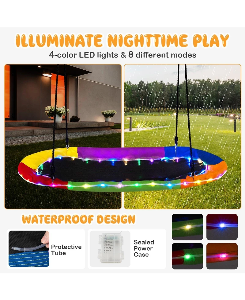 Hongge 60 Inches Saucer Swing with Led Lights for Kids and Adults