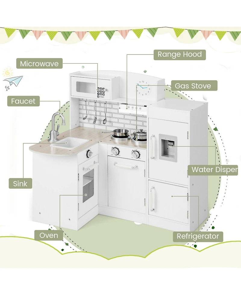 Hongge Kids Kitchen Playset Conor Kitchen Toy with Realistic Microwave and Oven Stove