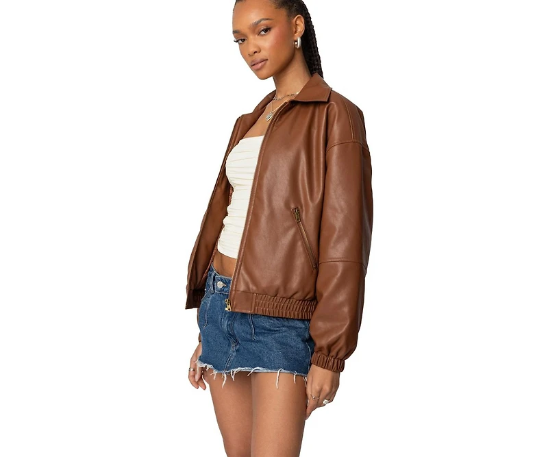 Edikted Womens Halley Faux Leather Bomber Jacket