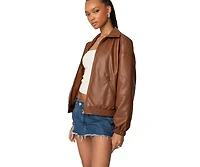 Edikted Womens Halley Faux Leather Bomber Jacket