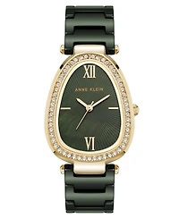 Anne Klein Women's Quartz Estate Green Ceramic and Gold-Tone Alloy Metal Bracelet Watch, 36mm