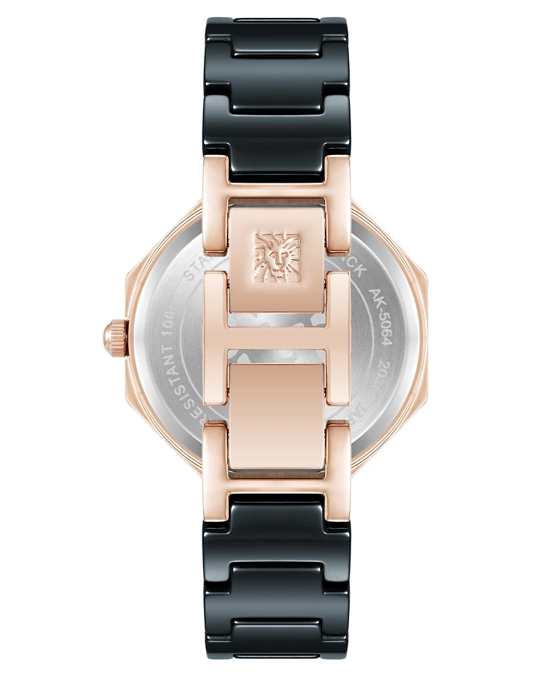 Anne Klein Women's Quartz Burgundy and Black Octagonal Ceramic Watch, 32mm