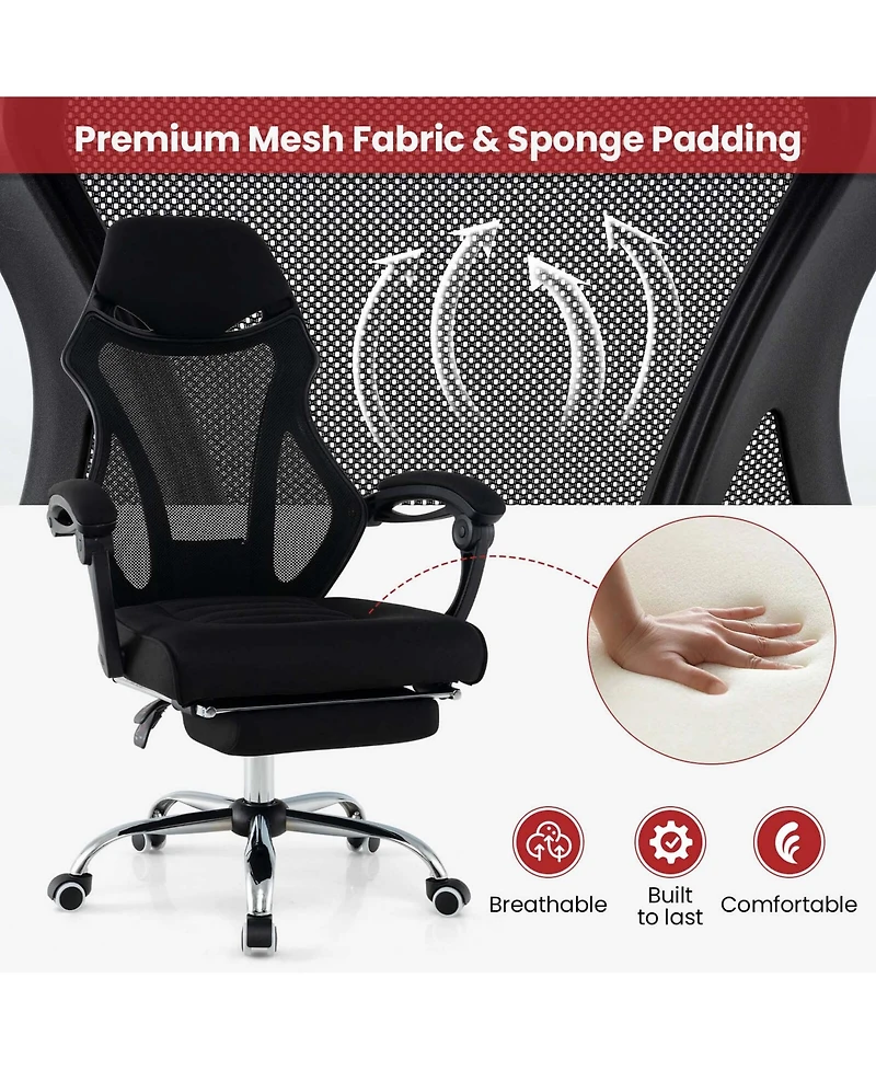 Costway Ergonomic Mesh Office Chair with Footrest Height-Adjustable & Tilting Backrest